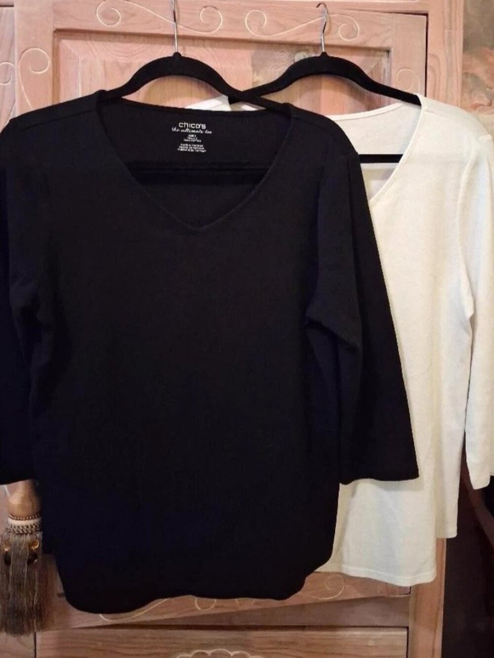 Chico's 100% cotton pullover tops. Lot of 2-1 in white and 1 in black, both L
